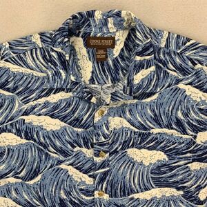 Cooke Street Aloha Camp Shirt Mens Large Blue Great Wave Hawaiian Islands Surf